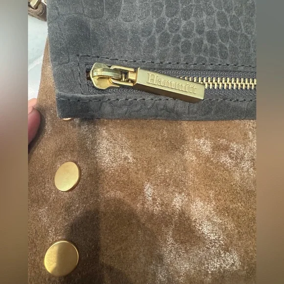Hammitt Gray Crocodile Textured VIP Bag metallic brown suede and gold Zipper - Picture 4 of 9